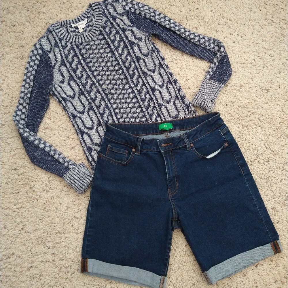 Dip Denim Jean Shorts Cuffed